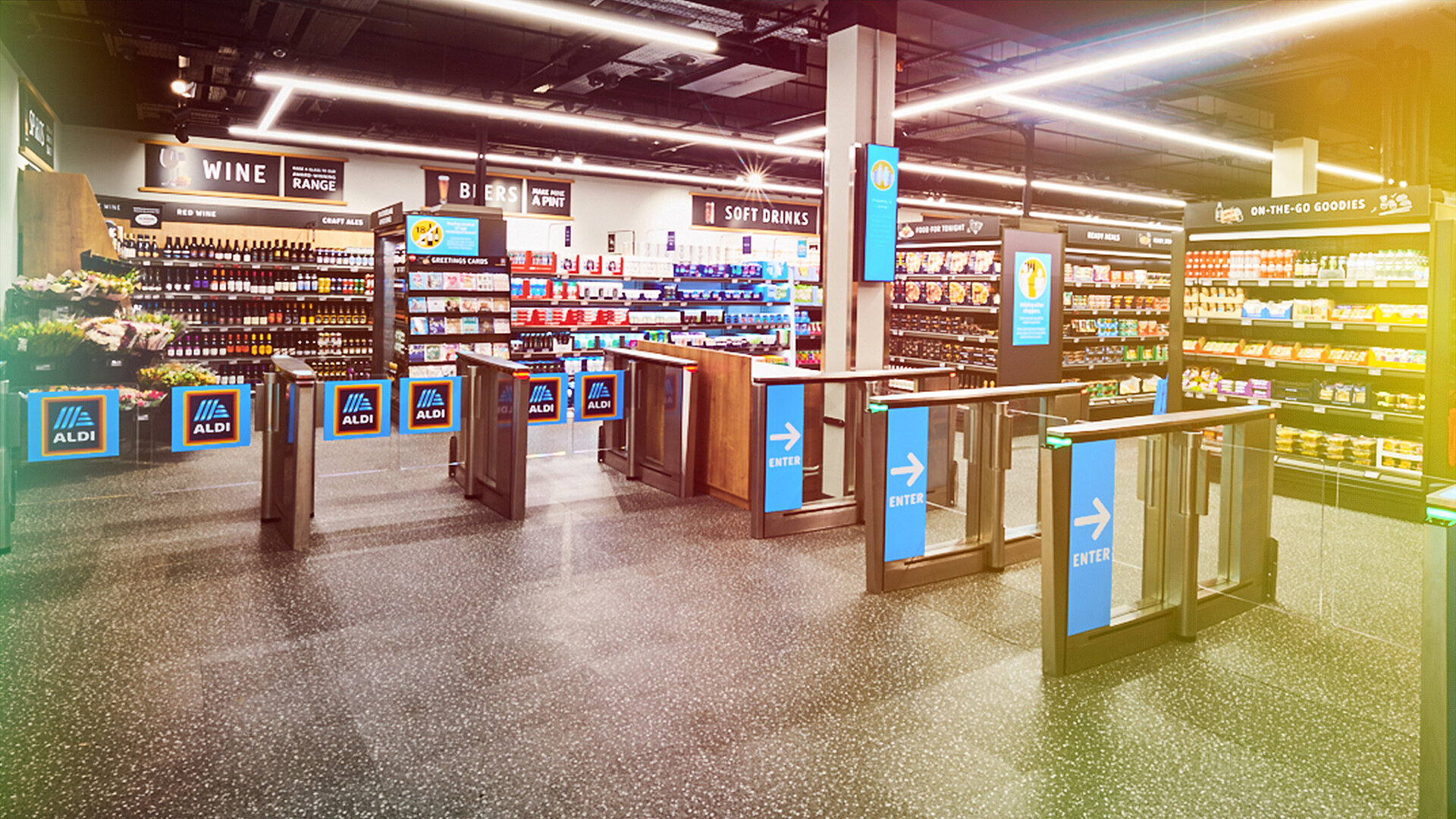 Eingang des kassenlosen ALDI SÜD Stores in London