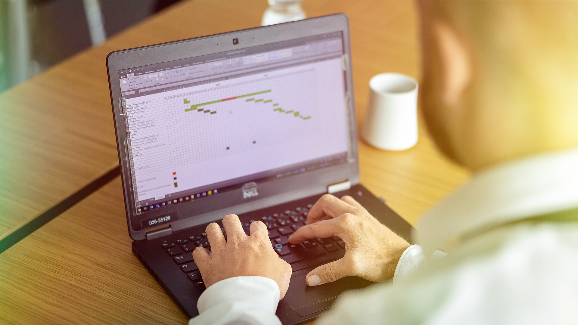 Eine Person benutzt einen Laptop mit einem Diagramm auf dem Bildschirm.