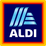 Aldi Süd Logo: stilisiertes blaues 'A' mit roten und gelben Akzenten.